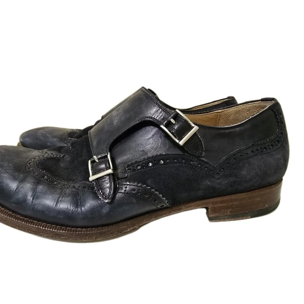 Magnanni Men's Size 10.5 Double Monk Strap Wingtip Shoes Dark Blue